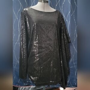 New York And Company | Black Asymmetric Sleeve Sequined Top/Tunic